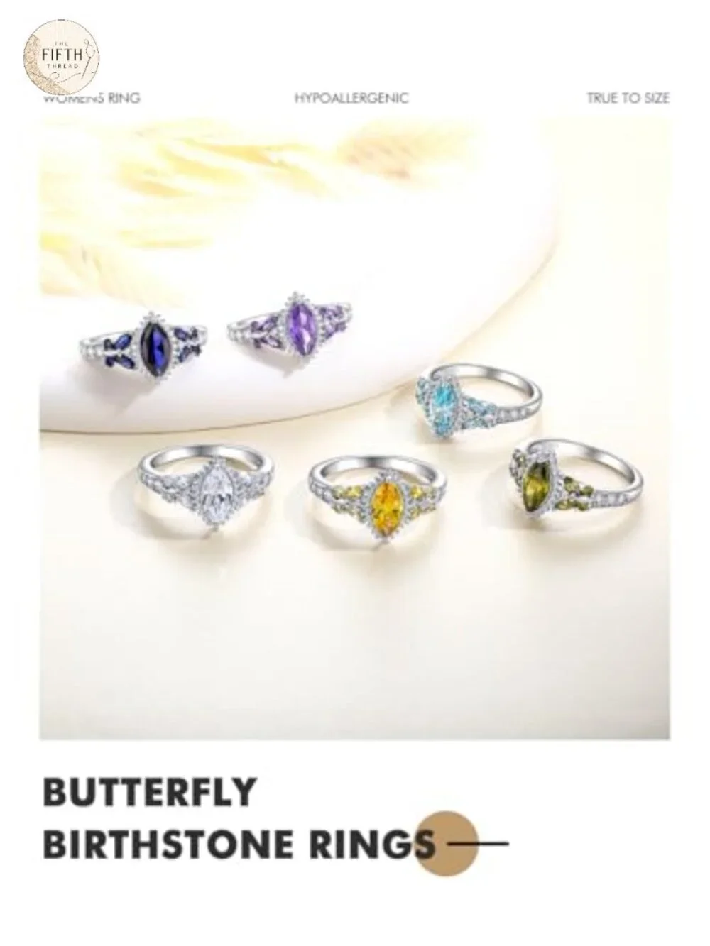 925 Sterling Silver Butterfly Birthstone Ring for Women with Lab-Created